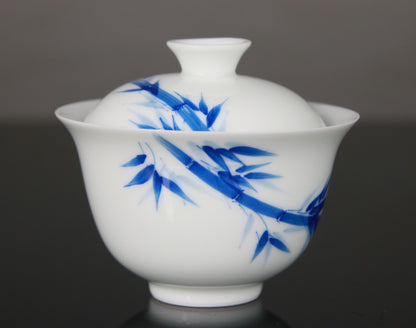 Gaiwan en Porcelaine Bleu Blanc Bambou - 100 mL
