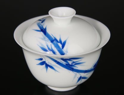 Gaiwan en Porcelaine Bleu Blanc Bambou - 100 mL