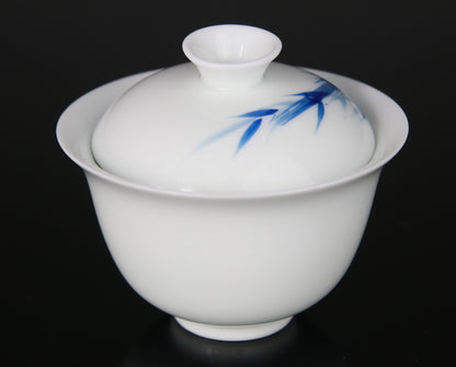 Gaiwan en Porcelaine Bleu Blanc Bambou - 100 mL