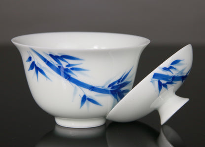 Gaiwan en Porcelaine Bleu Blanc Bambou - 100 mL