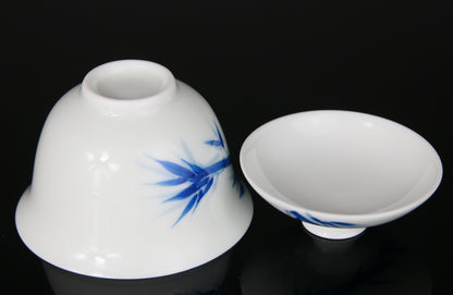 Gaiwan en Porcelaine Bleu Blanc Bambou - 100 mL