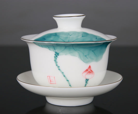 Gaiwan en Porcelaine Peinte Lotus Dorure - 140 mL