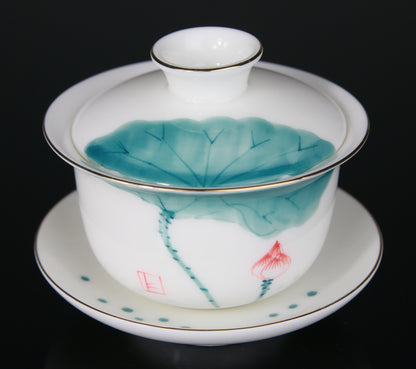 Gaiwan en Porcelaine Peinte Lotus Dorure - 140 mL