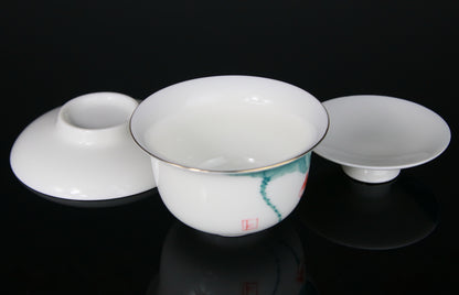 Gaiwan en Porcelaine Peinte Lotus Dorure - 140 mL