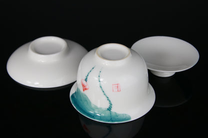 Gaiwan en Porcelaine Peinte Lotus Dorure - 140 mL