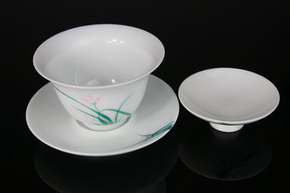 Gaiwan en Porcelaine Peinte Orchidée Sauvage - 150 mL