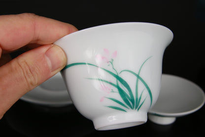 Gaiwan en Porcelaine Peinte Orchidée Sauvage - 150 mL