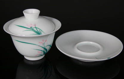 Gaiwan en Porcelaine Peinte Orchidée Sauvage - 150 mL
